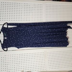 Lauren Ralph Lauren Size 10 Midi Swing Dress Navy Blue Stars Pattern Sleeveless